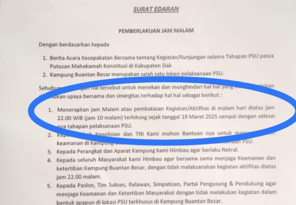 Pendukung 03 Langgar Kesepakatan Bersama, Penghulu Kampung Buantan Besar Berlakukan Jam Malam