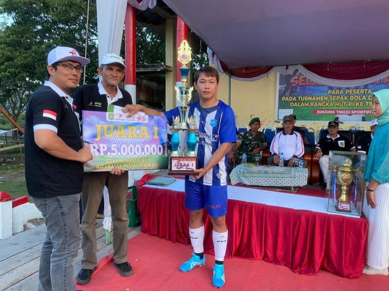 Belitung FC Raih Juara Pertama di Turnamen Sepak Bola HUT RI Ke 78 Merbau, PT. ITA Sponsor Tunggal