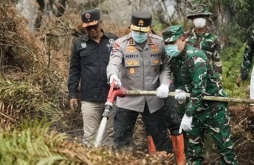 Kapolda Riau dan Pangdam Tuanku Tambusai Padamkan Karhutla di Kerumutan