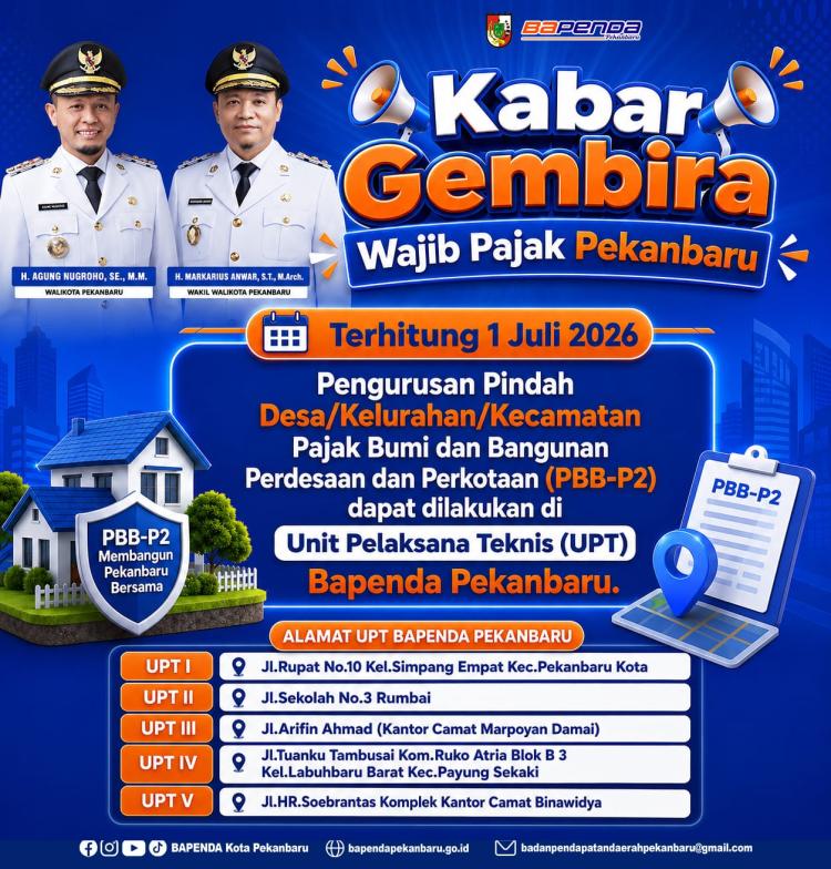 Urus Pindah Desa/Kecamatan PBB-P2 Bisa Langsung di UPT Bapenda Pekanbaru