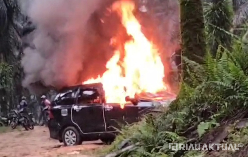 Massa Bakar Mobil Pencuri Sawit di Kuansing