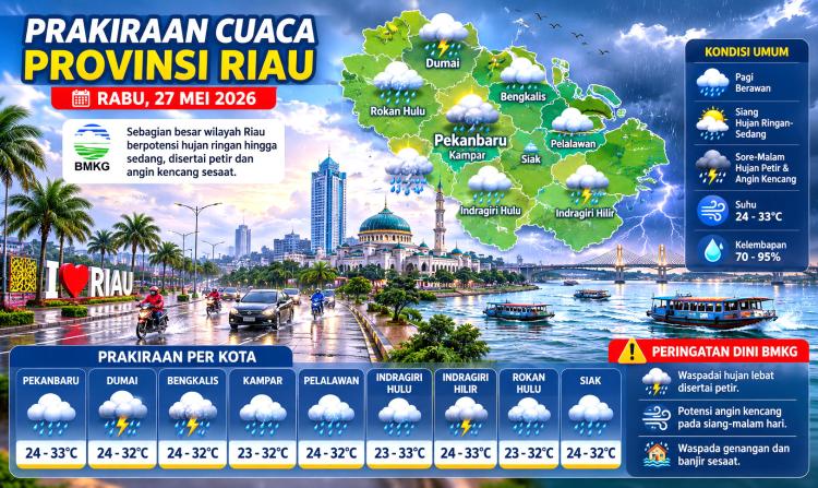 Riau Diguyur Hujan Lebat Malam Ini, BMKG Sebut Petir Bisa Datang Mendadak
