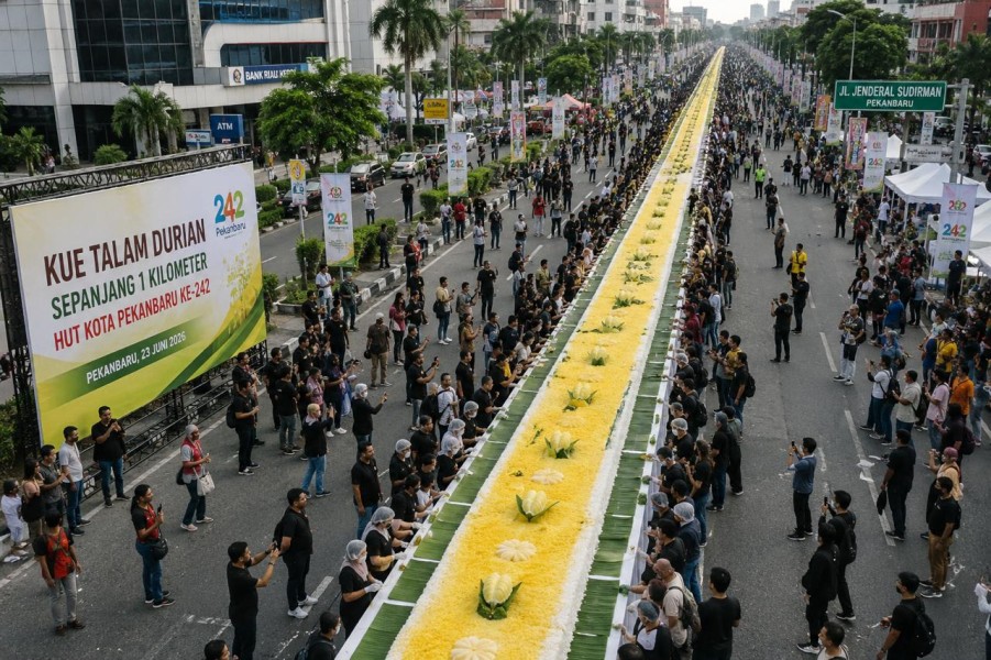 Non APBD, Pemko Sajikan Kue Talam Durian Sepanjang 1 KM untuk Warga di HUT Pekanbaru