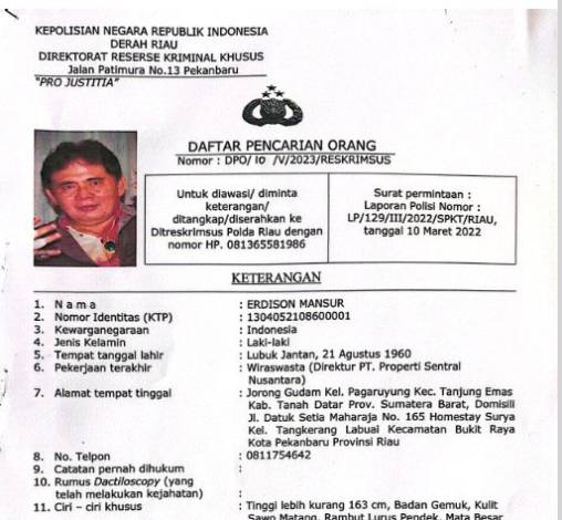 Dilaporkan Para Korban, Dirut Perumahan Sentral Arifin Cluster Erdison Mansur Masuk DPO