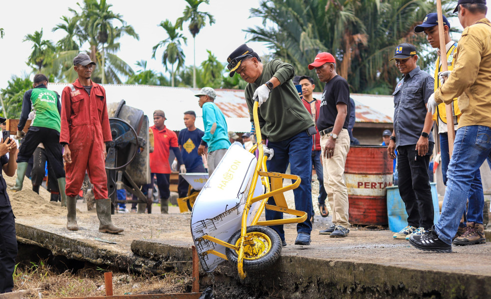 Plt Bupati Asmar Tinjau Pembangunan Jalan di Desa Mengkirau